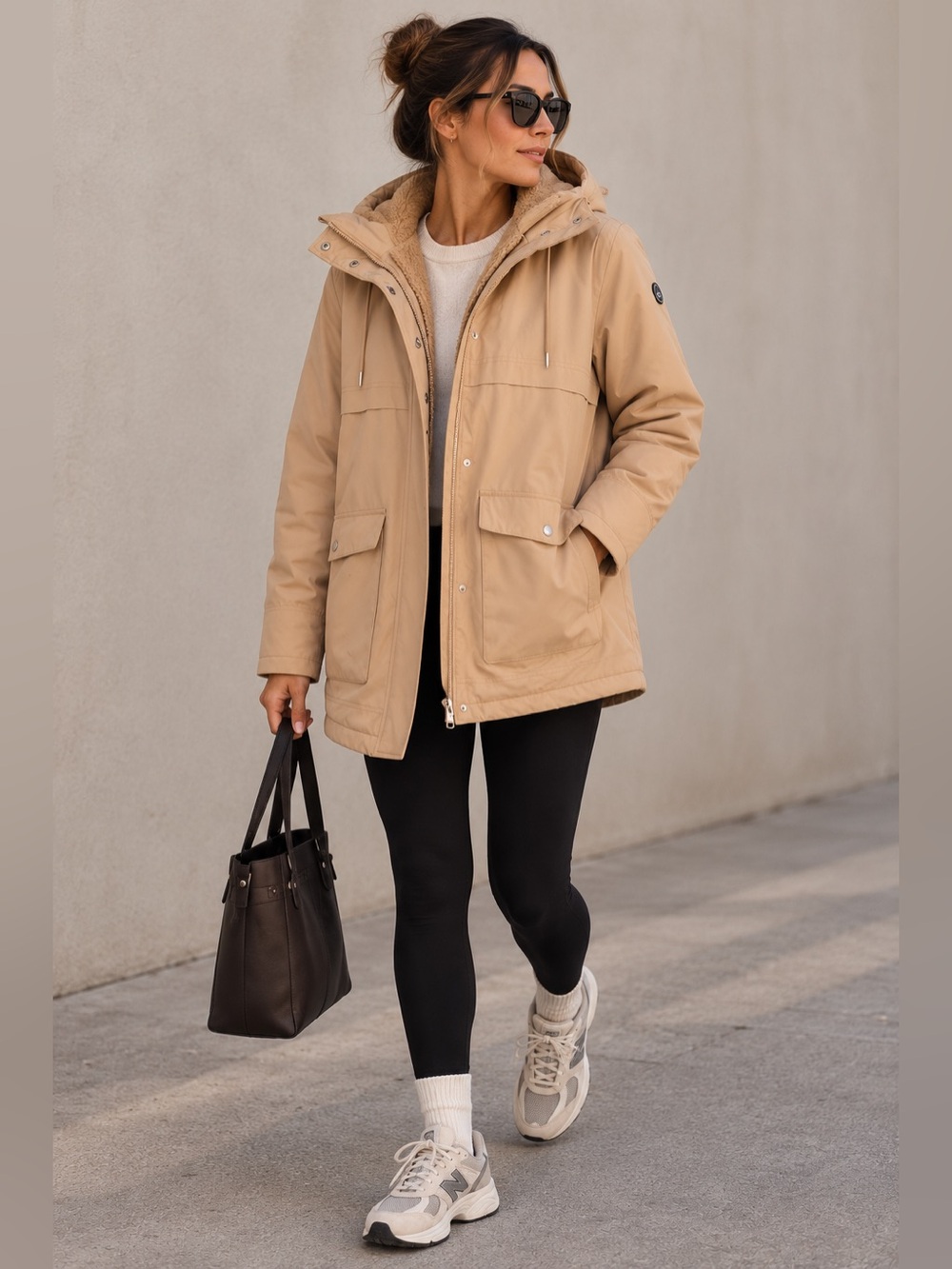 Lands' End Women’s Beige Hooded Raincoat